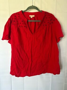 Knox Rose Bright Red Lightweight Top w/ Cutout Flutter Sleeves - Size XXL